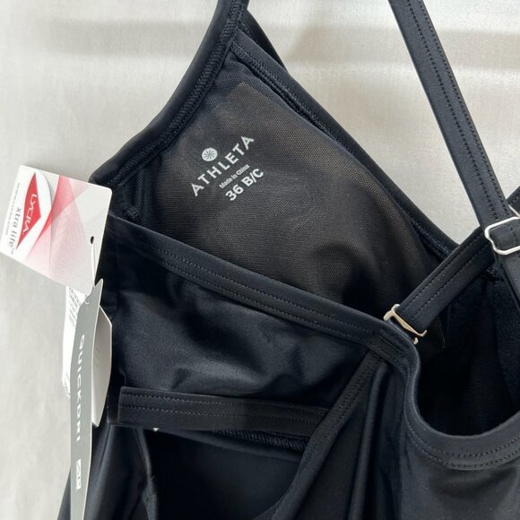 Athleta Side Scrunch Tankini Swim Top Womens 36B/C Adjustable Strap V-Neck Black - Picture 10 of 13